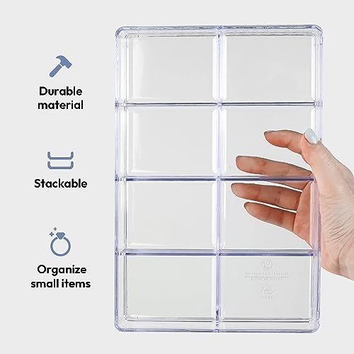 carrotez Small Stackable Jewelry Organizer Tray, 8 Grid, Clear Plastic Drawer Organizer for Makeup, Accessories, Desk, Vanity