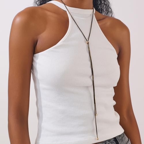 Gold Silver Necklace for Women Y Chain Adjustable Gold Long Necklaces Fashion Dainty Jewelry - color: black A