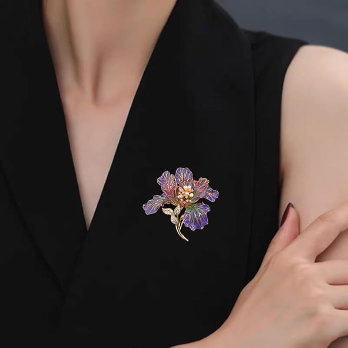 3Pcs Peony Flower Brooch Pin for Women Elegant Enamel Floral Brooch Set Dainty Cubic Zircon Pearl Lapel Pins Flower Pins for Clothes Hat Dress Accessories Prom Jewelry