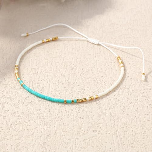 KELITCH Adjustable turquoise bead bracelet single color knitting friendship bracelet fashion jewelry daily wear gift (28 color selection) - color: Green 20L