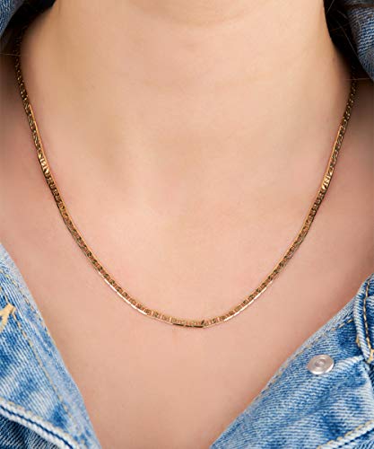 Barzel 18K Gold Plated Mariner Chain Necklace for Women, Flat Marina - Made in Brazil - color: 3MM Gold, size: 22 Inches