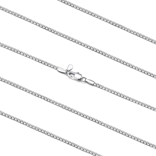 FaithHeart Mens Black/Silver/Gold Stainless Steel Flat Box Link Chain Necklace, Stylish 2/4/6/8mm Width Box Chains Necklaces for Men Non Tarnish Hip Hop Chain Jewelry Gifts,14"-30" Length - color: 2mm Width-Classic Silver, size: 14 Inches Length