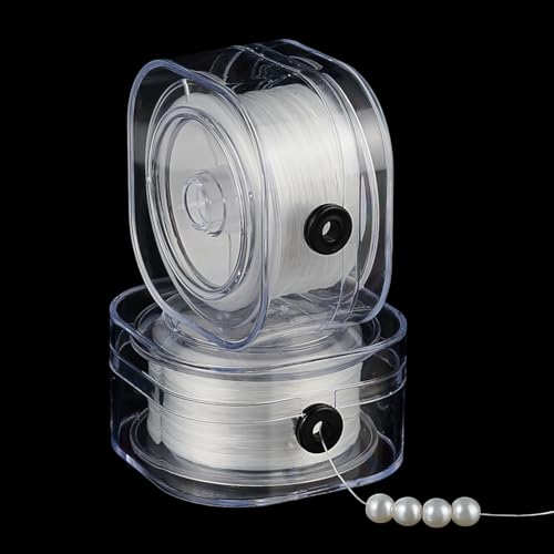 PH PandaHall 502Yards Stretchy String for Bracelets 2 Rolls 0.2mm Elastic Bracelet String Flat Beading Thread Jewelry String Thin Elastic Cord for Bracelet Necklace Jewelry Making, White - size: 0.2mm
