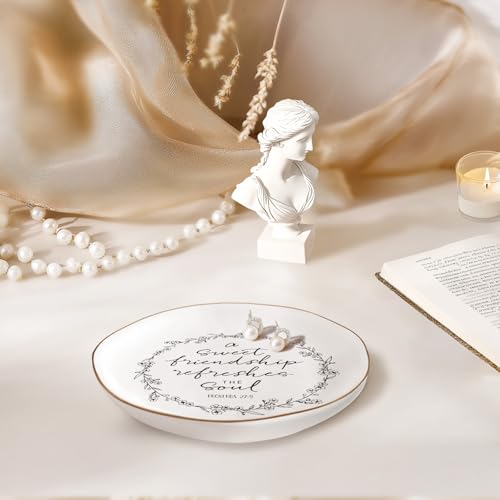 LITTLEBIGGER Friendship gifts for women – Jewelry Dish，Friend Gifts for Women – Sweet Friendship – Proverbs 27:9，Bible Verse Jewelry Dish, Christian Gifts – Jewelry Tray – Mothers Day Gifts - style: Friendship - B