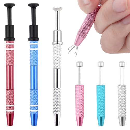 6Pcs Piercing Ball Grabber Tool Set,2 Sizes Piercing Changing Tools 4 Claw Diamond Tweezers for Easy Jewelry Changing,Stainless Steel Gem Pickup Tool for Septum, Earrings,Small Parts