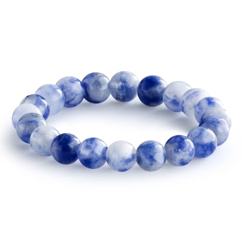 NLIEO Natural Gemstone Stretch Beaded Rings for Women Stackable Dainty Elastic Crystal Rings Jewelry - style: Sapphire