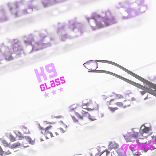 qiipii Amethyst Purple Nail Rhinestones Multi Shapes Crystal Flatback K9 Glass Light Purple Stones Gems Round Beads Diamonds Jewels w Wax Pen Charms for Nails Face Eyes Makeup Clothes Shoes DIY Crafts - color: Amethyst Purple, size: A Set