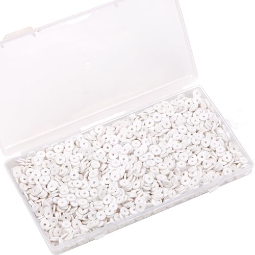 2000Pcs White Clay Beads Polymer Clay Spacer Beads Flat Beads 6mm Round Heishi Vinyl Beads for DIY Craft Gift Adults Bracelets Necklace Jewelry Making Earring Accessories (White) - color: White