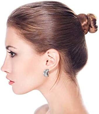 Fashion Bridal Wedding 3 Row Pave Crystal Dome Endless Hinged Huggie Hoop Clip On Earrings For Women Non Pierced Ears Yellow Gold Silver Plated