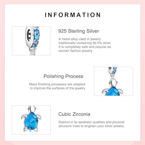 S925 Bead Dangle Charms for Bracelets Necklaces, Compatible with Pandora - style: Blue Tortoise Charms
