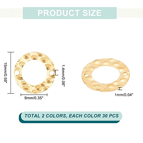 PH PandaHall 60pcs Linking Rings, 15mm Jewelry Connector Rings 304 Stainless Steel Circle Pendant Charm Links for Necklaces Bracelets Jewelry DIY Crafts Making, Golden/Stainless Steel