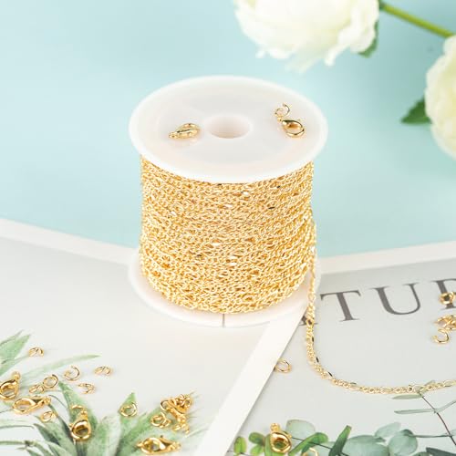 YOUBEIYEE 32.8 Feet 18K Gold Plated Chain for Jewelry Making Twist Chain Link for Women Necklace Bracelet DIY Jewelry Chains Bulk with Jump Rings and Lobster Clasps - color: Lip