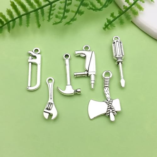 Sailanzi 45pcs Ancient Silver Father's Day Series Set Hammer, Wrench, Screwdriver Jewelry Making DIY Keychain Earrings Pendant Various Design Charms for Jewelry Making Bracelets Necklace(SN790) - color: SN790