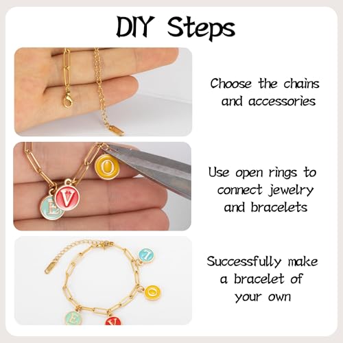 HUISUYTON 10 PCS Charm Bracelet Chain, 18K Gold Charm Bracelet Kit, 6.3Inch Paperclip Chain Bracelets, Chain Bracelet for Jewelry Making, Adjustable Jewelry Charm for Crafting and Gifting - color: Gold+Silver