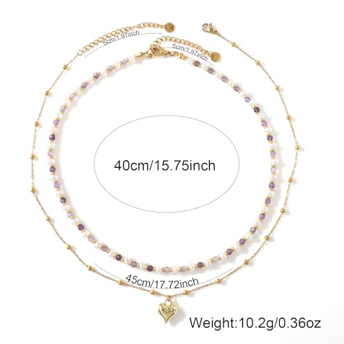 Colorful Gold Stack Seed Beaded Choker Necklace Set for Women,Handmade Boho Fashion Christian Cross Heart Freshwater pearl Jewelry,Valentine's Summer Holiday Beach Friendship Gift - color: Gold Heart