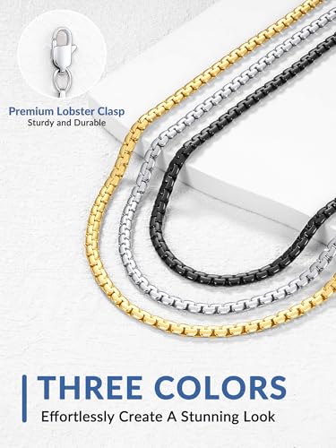 Jewlpire 3mm Flat Link Chain 18K Gold Plated/Black/Silver Chain Necklace for Women, Non-Fading Women's Chains Necklace 16 18 20 22 24 26 Inch - color: 01 - 3mm Silver, size: 24 Inches