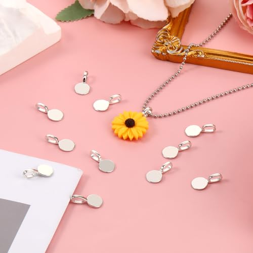 Psyqtsuary 100 pcs Bails for Jewelry Making Silver on Flat Pad Bails Round Pendants Charms Connector Hanger Glue On Pendant Bail Jewelry Bail - color: silver