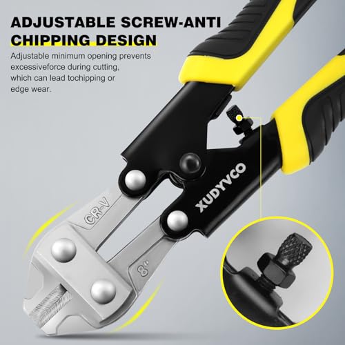 XUDYVCO Mini Bolt Cutters, Premium 8IN Heavy Duty Wire Cable Cutters with Non-Slip Handle, Multi-Function Wire Snips Pliers Clippers with Labor-Saving Spring Loaded for Chain Mesh Screw Fence Rivets