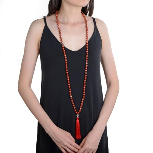 Adabele Premium 108 Mala Beads Malas Necklace - Natural Healing Gemstone Tibetan Buddhist Japa Prayer Meditation Reiki Chakra Stone Quartz Rock Women Men Jewelry - style: Red Jasper