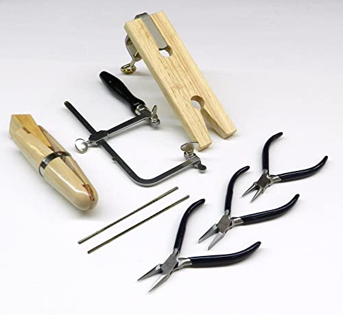 JTS Jewelry Making Tools Kit Hand Tools for Design and Repair Set Includes Bench Pin with Clamp - Saw Frame - 2dz Blades - Ring Clamp - 3 Basic Pliers