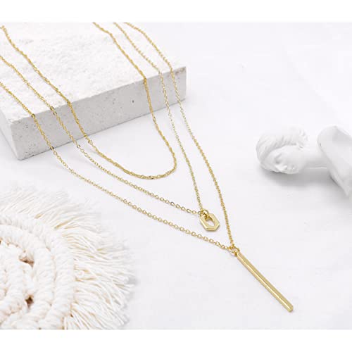 Aisansty Dainty Layered Choker Necklaces Handmade Coin Tube Star Pearl Pendant Multilayer Adjustable Layering Chain Gold Plated Necklaces Set for Women - color: Gold, style: Gold-Lip&Bar