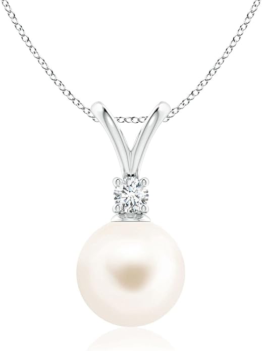 Angara Freshwater Pearl Pendant for Women | Freshwater Pearl V-Bale Pendant in 14K Solid Gold/Platinum With 18" Chain | June Birthday, Anniversary, Gemstone Jewelry Gift