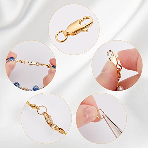 Beebeecraft 6Pcs 18K Gold Plated Jewelry Lobster Clasp 0.6x0.24Inch with 12Pcs 6/7mm Open Jump Rings for Bracelets Necklace Jewelry Making Connector - color: Gold