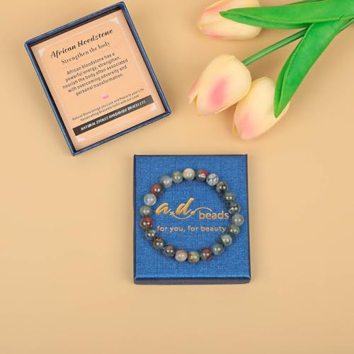 AD Beads Handmade Gemstone Stretch Elastic Bracelet Crystal Healing Reiki Nature's Beauty and Spiritual Essence Unisex - color: African Bloodstone (Strengthen the Body), size: 8mm