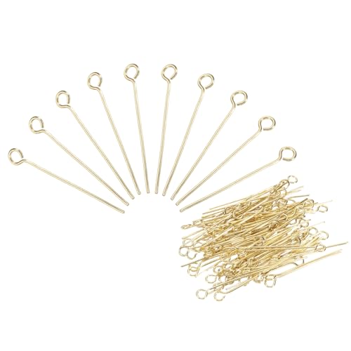 PATIKIL 200Pcs 304 Stainless Steel Jewelry Eye Pins 25mm 22 Gauge Gold Open Eye Pins for Jewelry Making DIY Craft Necklaces Bracelets Earrings - color: Gold, size: 25mm