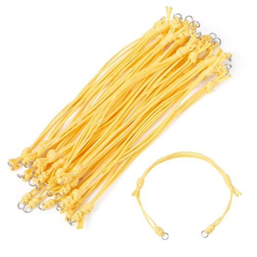 KISSITTY 20pcs Adjustable Bracelet Cords for Connector Charms Waxed Polyester Thread Cord Yellow Color Half Finished Bracelet for Friendship Bracelets Jewelry Making - color: Yellow