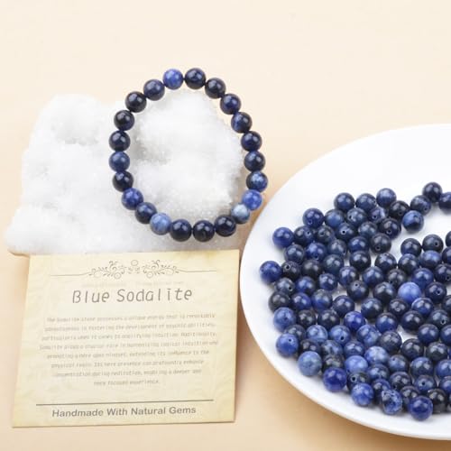 Natural Healing Gemstone Bracelet Handmade Yoga Stretch Elastic Bracelet Stress Relief Crystal Jewelry for Men and Women - color: Blue Sodalite (Wisdom), size: 8mm