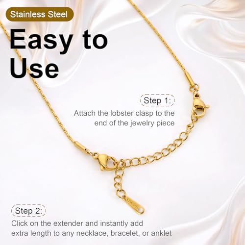 20PCS Gold Plated Necklace Extender for Women 2 Inch Chains Extenders for Necklace Gold and Silver Bracelet Anklet Extension with Charm for Jewelry - color: Large and Small