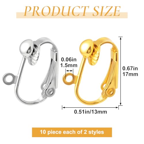 20pcs Clip-on Earring Converters, Easy Open Loop Clips on Earring Backs Converter Components, Hypoallergenic Ear Wire Hooks Components Findings for Non-Pierced Ears- Silver & Gold - color: Silver & Gold-20pcs