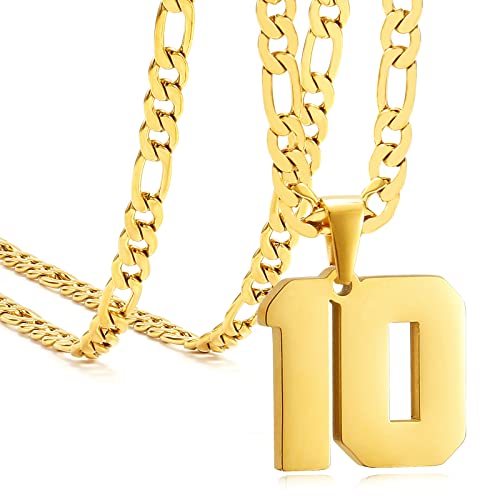 Personalized Jersey Number Necklaces for Mens,Athletes Stainless Steel Sport Number Pendant Chain for Mens Baseball/Basketball/Football Team Inspiration Jewelry with Gifts - color: Gold, style: 10 Gold
