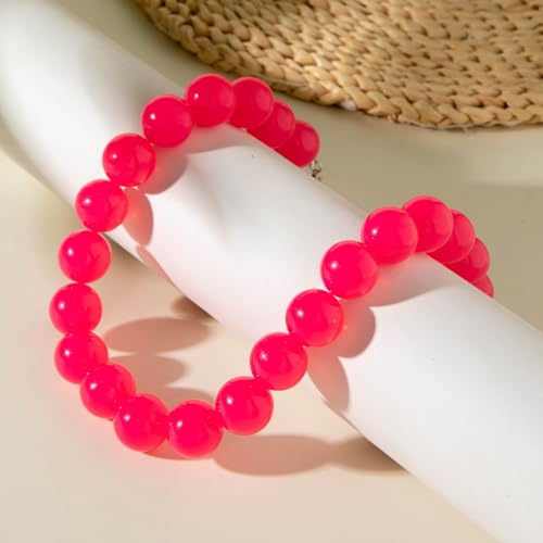 Colorful Chunky Beaded Necklace for Women Acrylic Bead Choker Necklaces Fashion Large Round Beads Necklaces for Women Handmade Summer Jewelry - color: Red Beaded Necklace