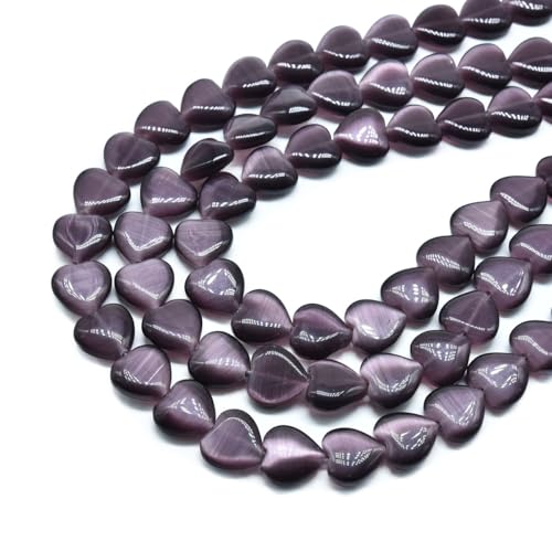 33pcs 12mm Dark Purple Cat's Eye Heart Stone Loose Gemstone Beads Semi-Precious Craft Supplies for DIY Jewelry Making - color: Heart12mm Dark Purple