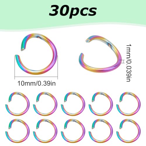 30Pcs Rainbow Color Jump Rings 10mm Stainless Steel Open Jump Rings Metal Rings for DIY Bracelet Necklaces Earrings Jewelry Making Findings - color: Rainbow Color