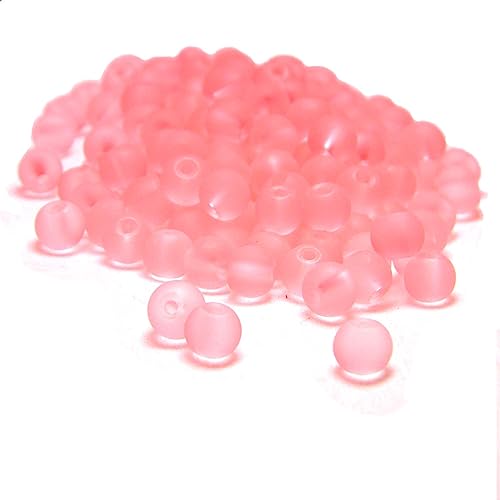 100 Matte Frosted Translucent 6mm x 5mm Round Loose Glass Jewelry Spacer Beads with 1.2mm Hole in Many Colors (Salmon Peach) - color: Salmon Peach