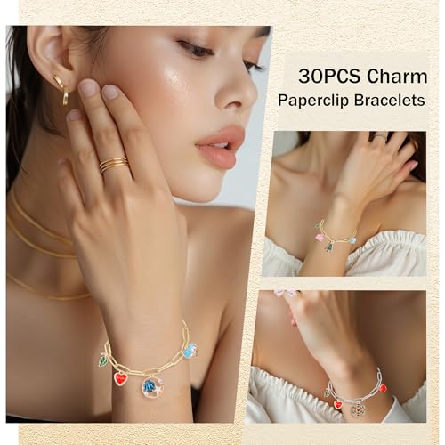 Wurosi 30PCS Paperclip Charm Bracelets Chain for Jewelry Making,6.3Inch 18K Gold Plated Bracelet Chain DIY Charm Bracelet Kit with Lobster Clasps(Gold) - color: Bracelets 30pcs Gold