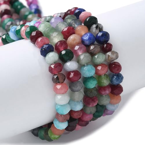 1 Box 220PCS Natural Faceted Jade Rondelle Beads with Hole Stone Gemstone Crystal Energy Power Mixed Color Abacus Disk Spacer Bead for Jewelry Making Necklaces Bracelets DIY Craft Supplies - color: Colorful, size: 220pcs