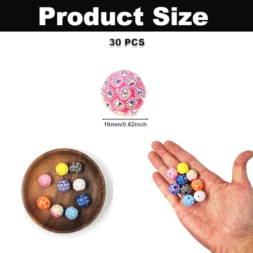 30PCS Multicolor Sunflower Resin Rhinestone Beads, 0.63 Inch Glitter Acrylic Bead, Bling Crystal Loose Spacer Beads Bulk for Jewelry Making Bracelets Necklaces Earrings Pendant & DIY Crafts Supplies - color: Multicolor Sunflower