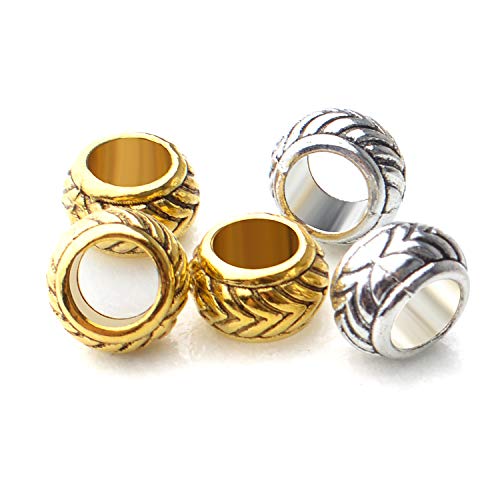 100pcs Tibetan Alloy Large Hole Rondelle Spacer Beads European Tube Spacers Column Loose Beads Jewelry Beads Spacers for Bracelet DIY Jewelry Making(7.5×4.5mm, Hole:4.5mm)