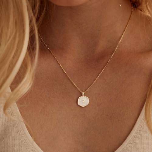 Mothers Day Gifts for Mom Cross Necklace for Women Dainty 14K Gold Plated Cross Coin Necklace Simple Round Disc Pendant Minimalist Cute Charm Everyday Religious Jewelry Gifts - style: box chain