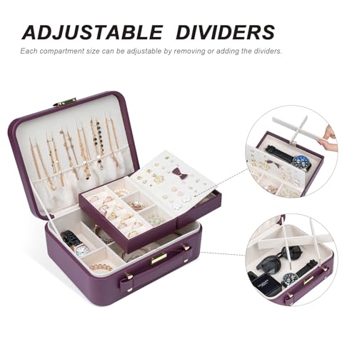 Travel Jewelry Case Organizer, Large Travel Jewelry Organizer, Travel Jewelry Box and Portable Travel Jewelry Case, Burgundy Red - color: Exquisite Wine Red