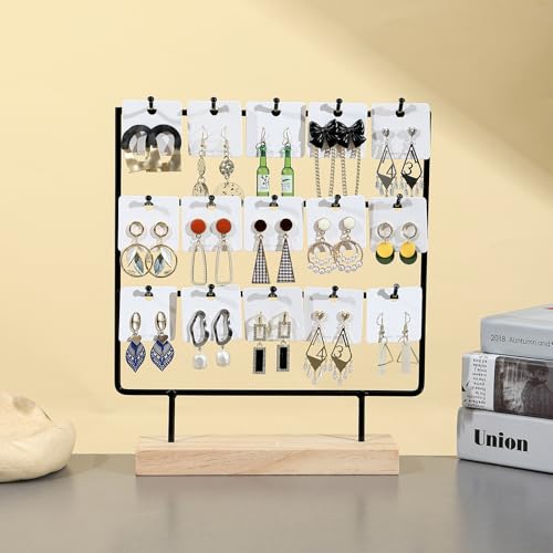 Earring Display Stand for Vendors, 3 Tier Black Wood Earring Rack with 15 Hooks, Stand Holder for Selling for Earring Keychains