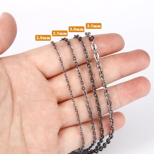 33 Feet Gunmetal Stainless Steel Cable Chains Bulk, 3.5 mm 304 Stainless Steel Black Flat Cable Links Chain Roll Spool for Jewelry Making DIY Craft - color: Black, size: 3.5mm width