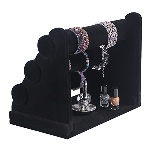 3 Tier Detachable Black Velvet Bracelet Holder, Bracelet Jewelry Display Stand For Selling, Watch Scrunchie Head Ties Rack Organizer For Show (Black Velvet) - color: Black Velvet