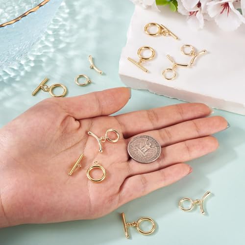 14K Gold Toggle Clasps 2 Sets T-Bar Jewelry Clasp Bracelet Closure Clasp Fastener IQ End Connectors for DIY Necklace Bracelet Earring Jewelry Making - color: 14K Gold Plated-2 Styles