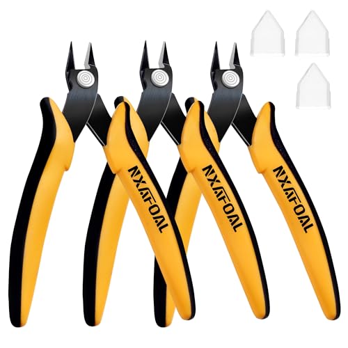 Micro Wire Cutters, 5.4 Inch Flush Cutters, 3 Pack Sharp Spring Loaded Micro Diagonal Cutters for Jewelry, Zip Ties, Electronics & DIY with Soft Grip Handles (Yellow & Black) - color: 3 Pack