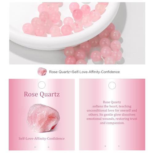 Vinswet 45pcs 8mm Rose Quartz Natural Stone Beads Round Genuine Real Stone Beading Loose Gemstones DIY Smooth Bead for Bracelet Necklace Earrings Jewelry Making - color: Rose Quartz, size: 8mm